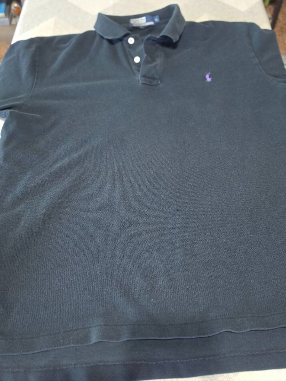 Polo Ralph Lauren Mens Black Polo Shirt Purple Pony Logo Size XL
